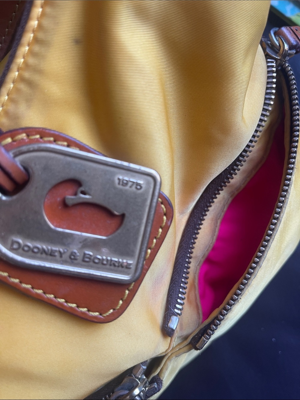 Dooney & Bourke Yellow w/ pink lining Shoulder Bag with Brown Leather Trim *Y2K* - Picture 2 of 5